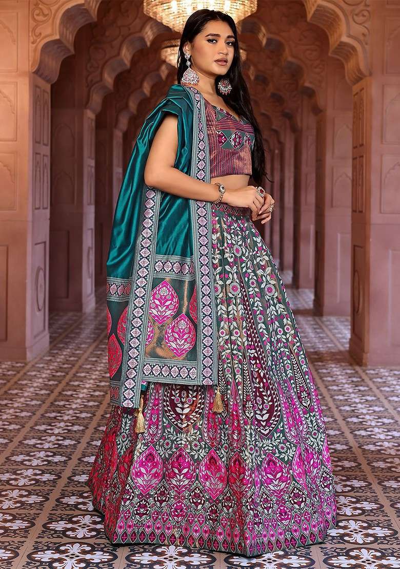 Turquoise Blue Emboridered Blended Lehenga Choli - Indya