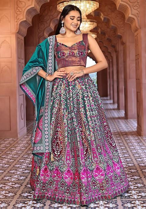 Turquoise Blue Emboridered Blended Lehenga Choli — view on Indya
