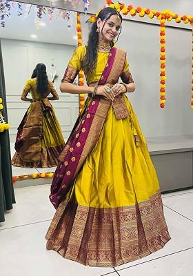 Yellow Woven Design Blended Lehenga Choli