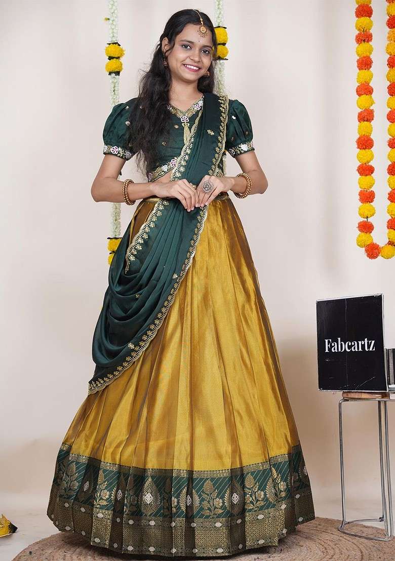 Yellow Emboridered Blended Lehenga Choli - Indya