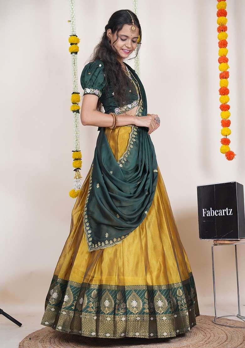 Yellow Emboridered Blended Lehenga Choli - Indya