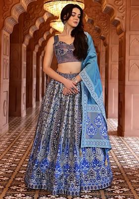 Teal Emboridered Blended Lehenga Choli