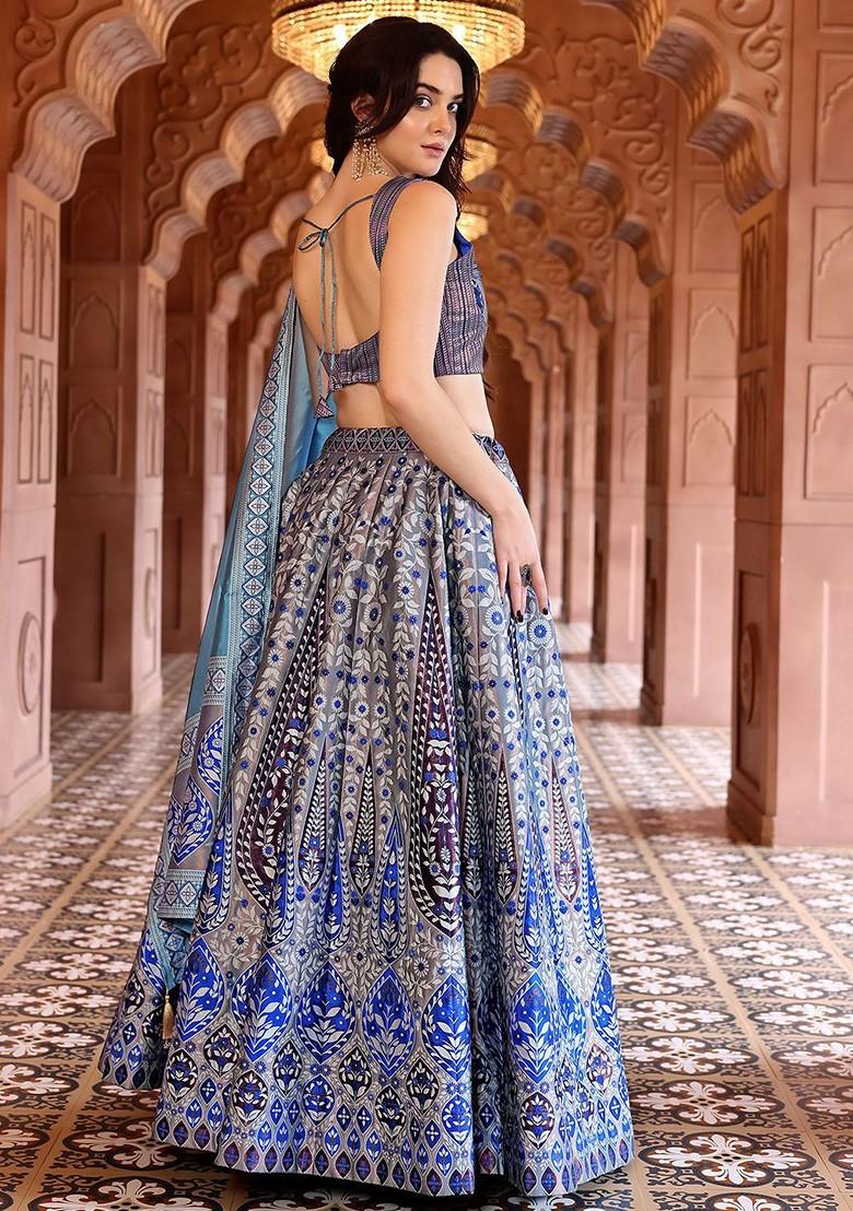 Teal Emboridered Blended Lehenga Choli - Indya