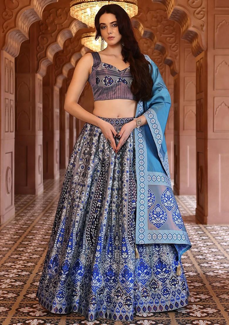 Teal Emboridered Blended Lehenga Choli - Indya