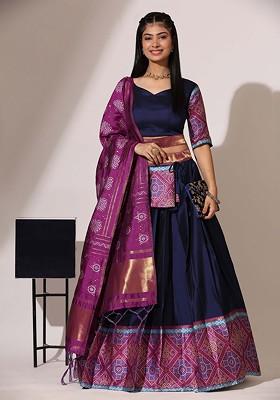 Navy Blue Emboridered Blended Lehenga Choli