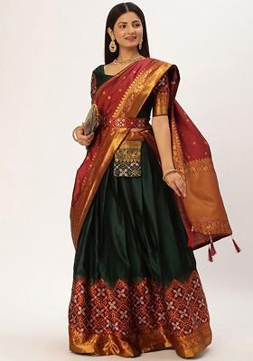 Green Woven Design Blended Lehenga Choli