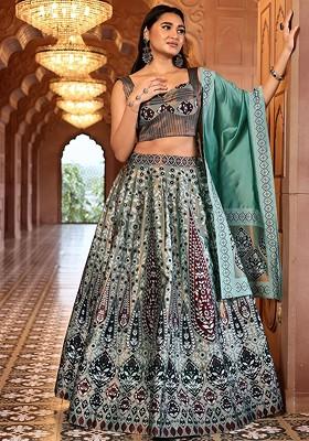 Sea Green Emboridered Blended Lehenga Choli