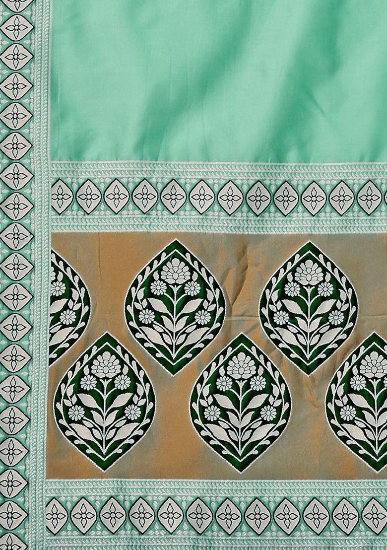 Sea Green Emboridered Blended Lehenga Choli - Indya