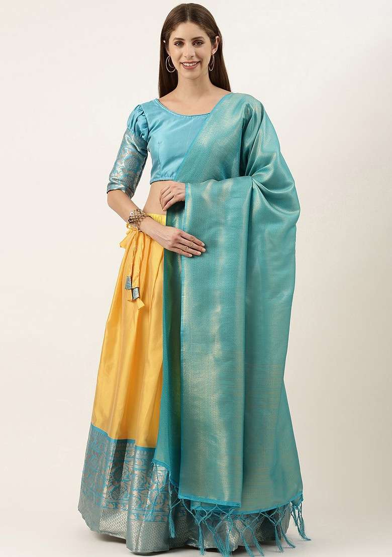 Yellow Emboridered Blended Lehenga Choli - Indya
