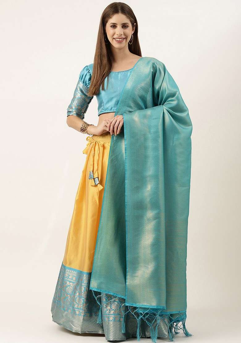 Yellow Emboridered Blended Lehenga Choli - Indya