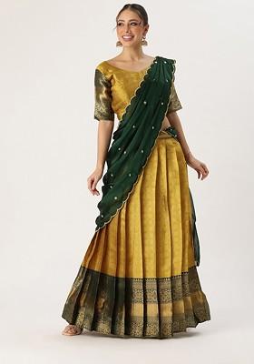 Yellow Sequinned Blended Lehenga Choli