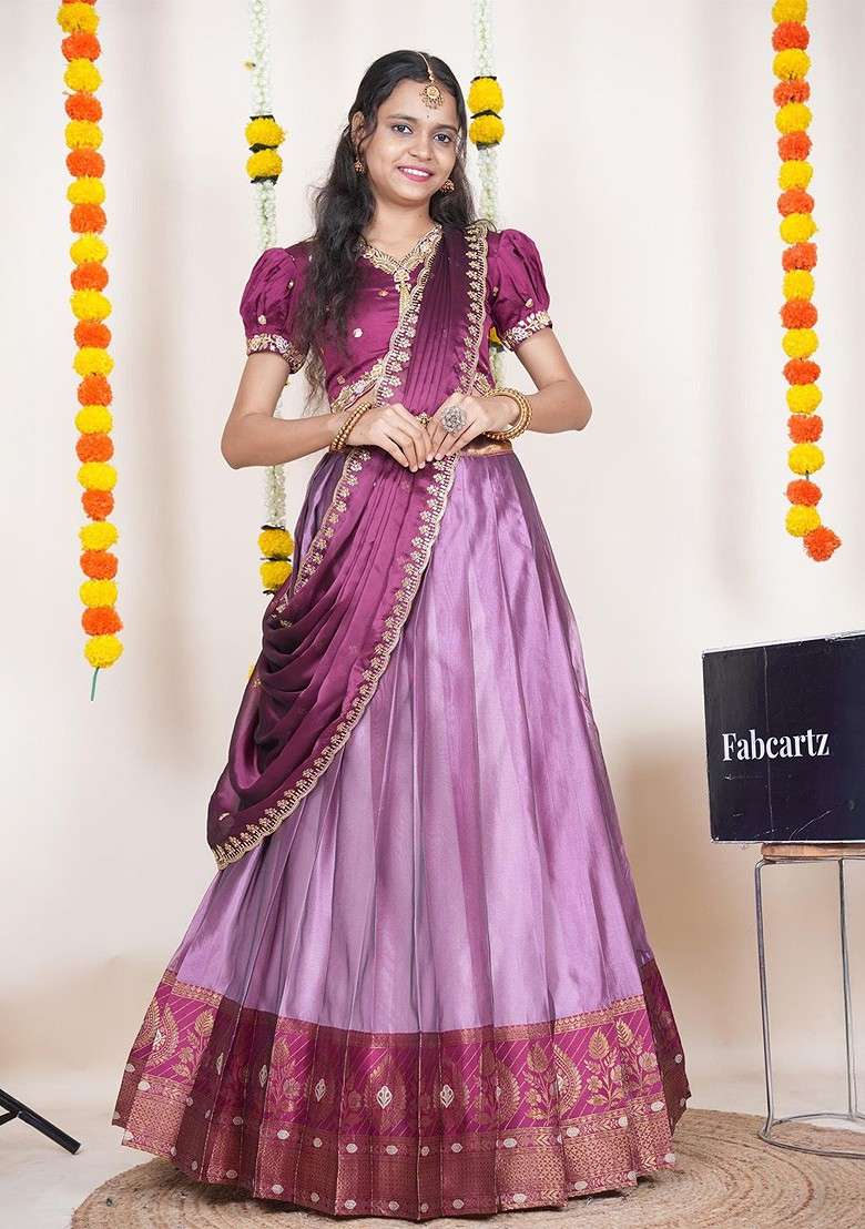 Pink Emboridered Blended Lehenga Choli - Indya