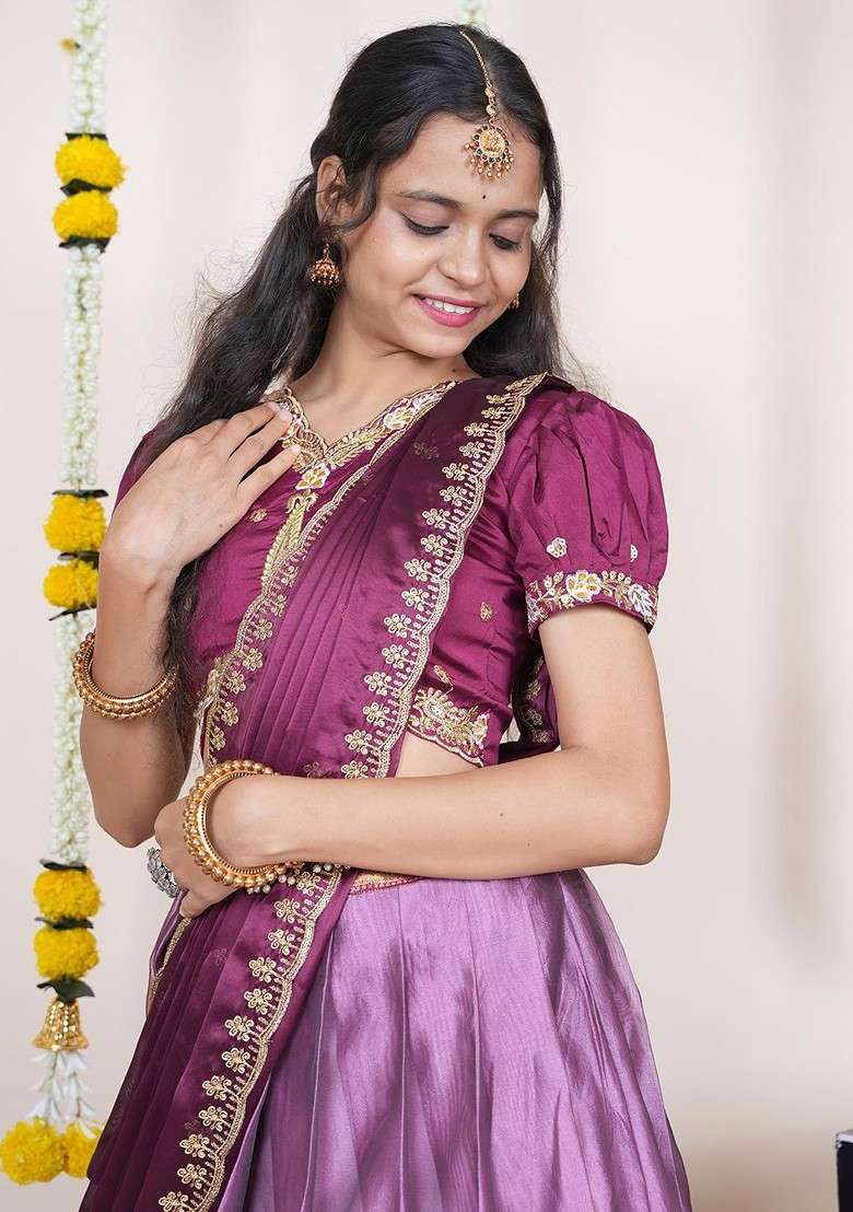 Pink Emboridered Blended Lehenga Choli - Indya