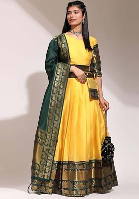 Yellow Zari Work Blended Lehenga Choli