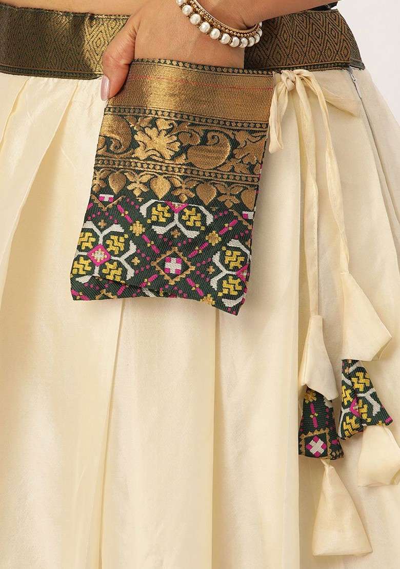 White Woven Design Blended Lehenga Choli - Indya