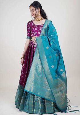Purple Woven Design Blended Lehenga Choli