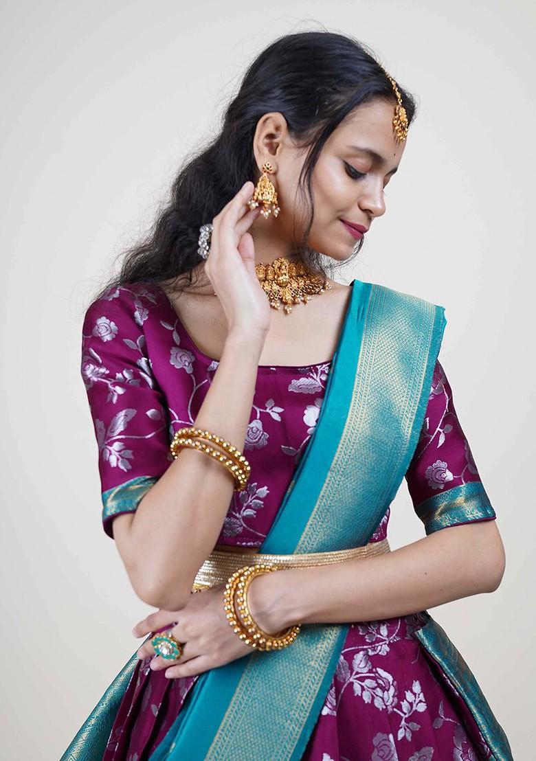 Purple Woven Design Blended Lehenga Choli - Indya