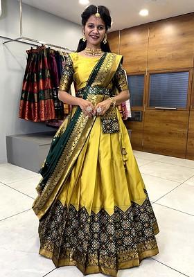 Yellow Woven Design Blended Lehenga Choli