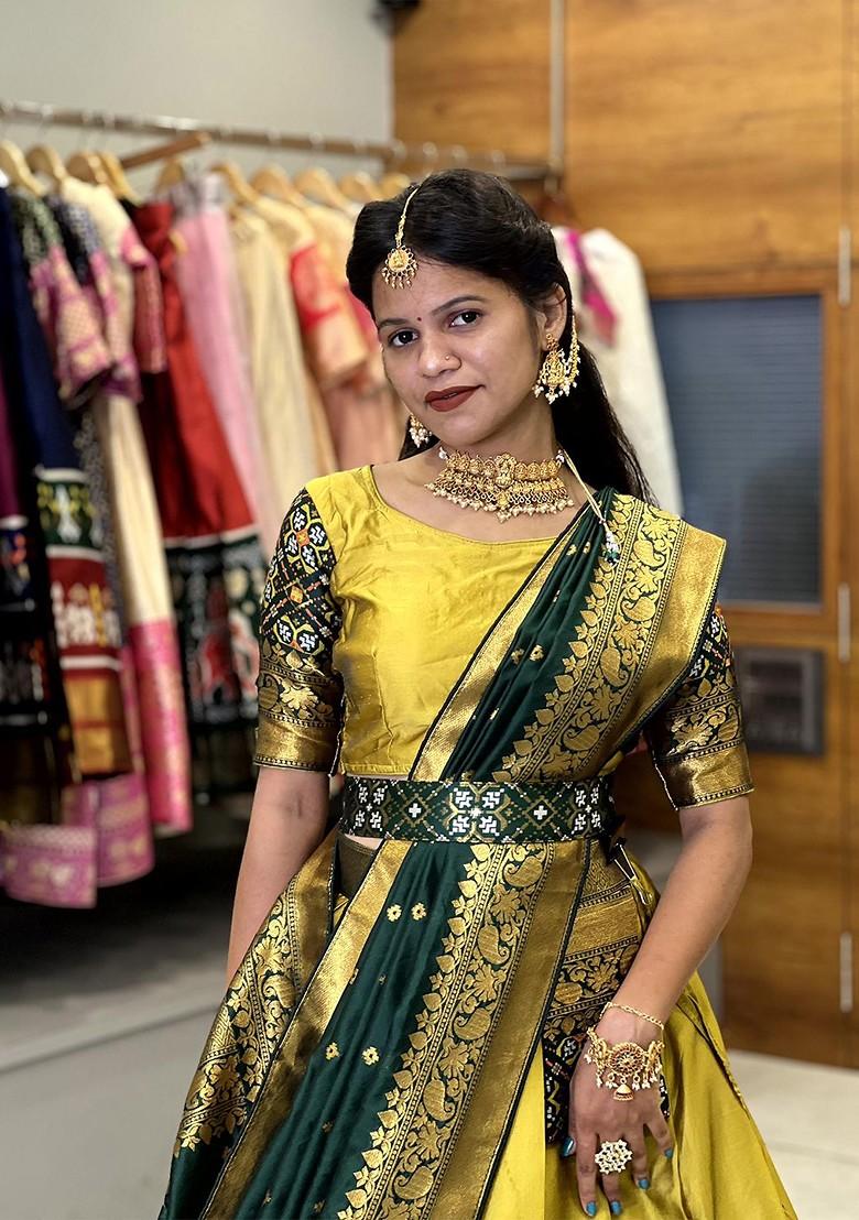 Yellow Woven Design Blended Lehenga Choli - Indya