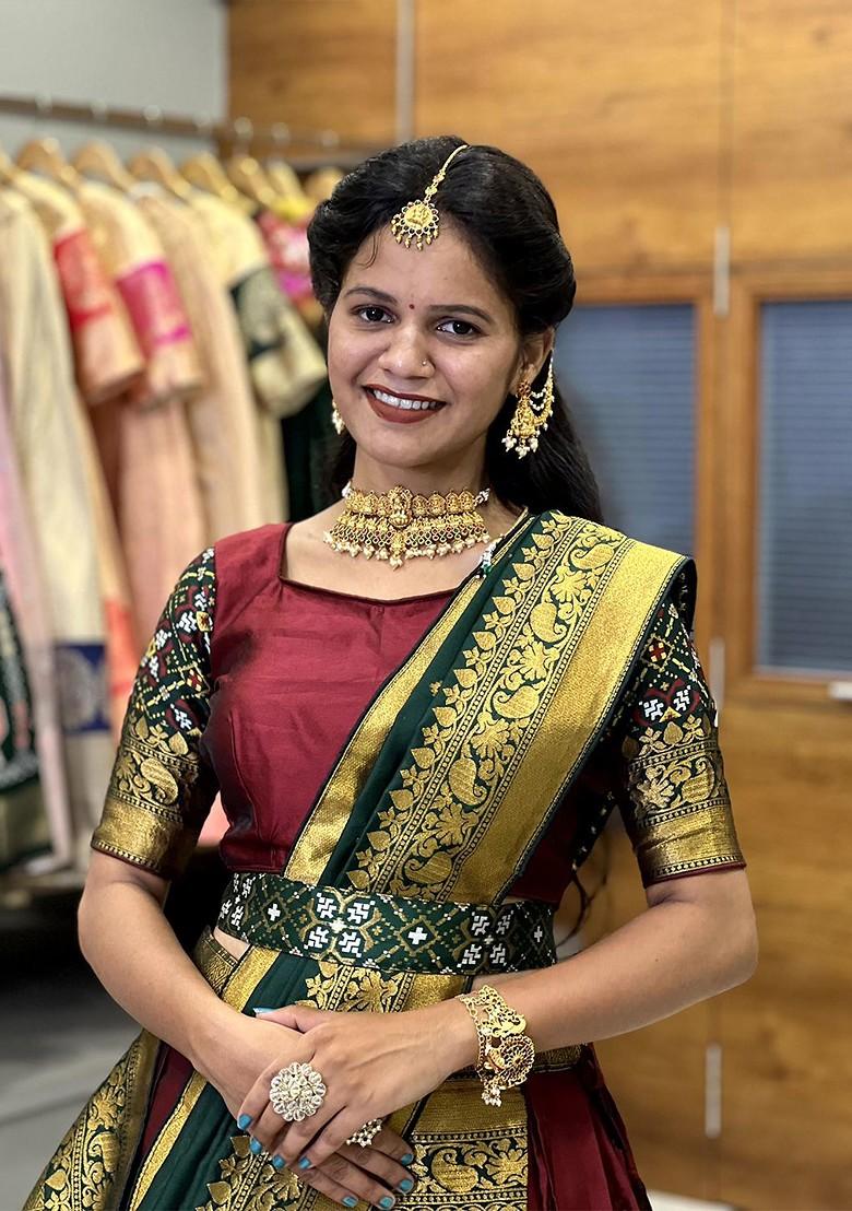 Maroon Woven Design Blended Lehenga Choli - Indya