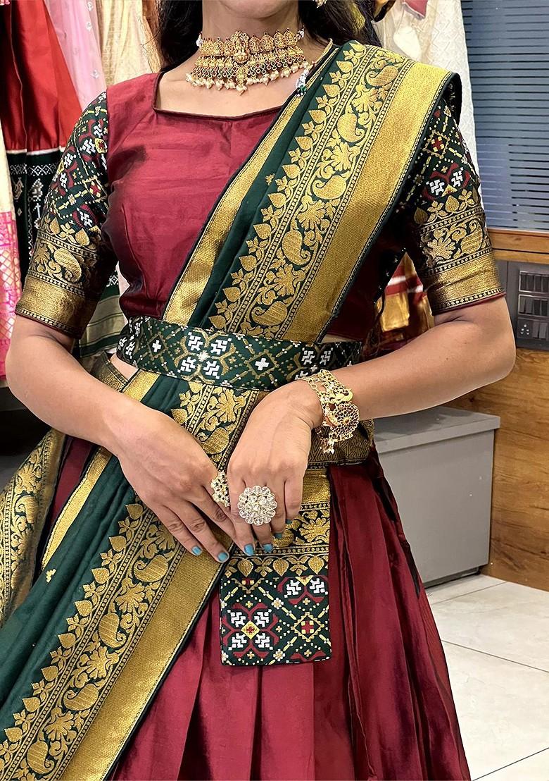 Maroon Woven Design Blended Lehenga Choli - Indya