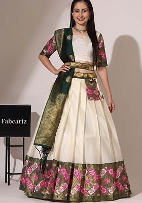 Cream Woven Design Blended Lehenga Choli