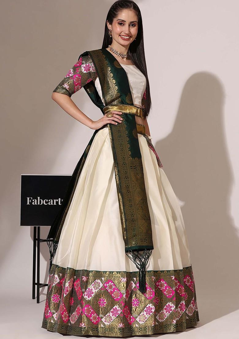Cream Woven Design Blended Lehenga Choli - Indya