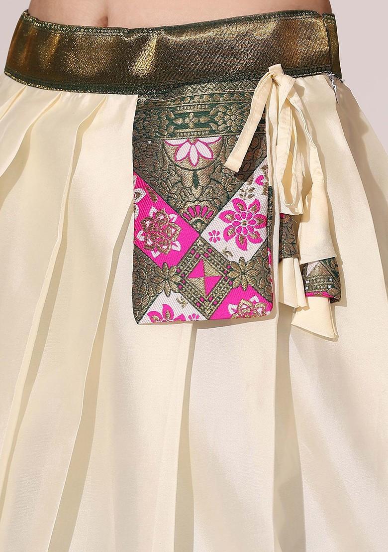 Cream Woven Design Blended Lehenga Choli - Indya