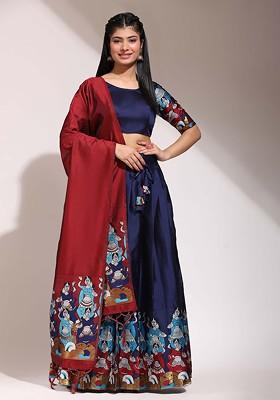 Navy Blue Woven Design Blended Lehenga Choli
