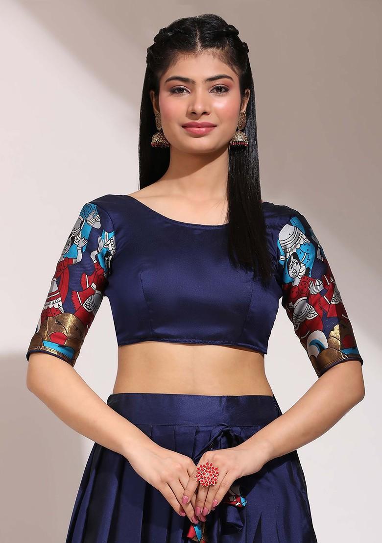 Navy Blue Woven Design Blended Lehenga Choli - Indya