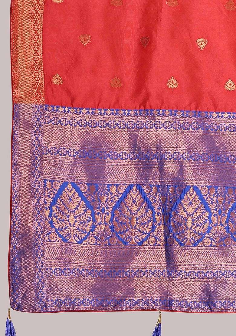Blue Woven Design Blended Lehenga Choli - Indya