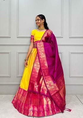 Yellow Zari Work Blended Lehenga Choli