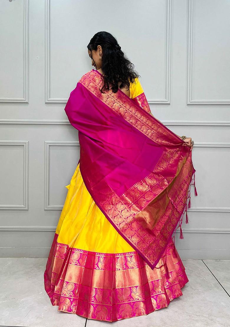 Yellow Zari Work Blended Lehenga Choli - Indya