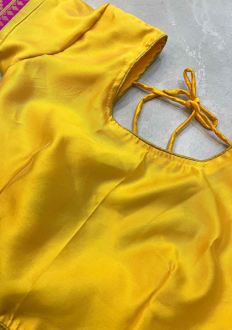 Yellow Zari Work Blended Lehenga Choli - Indya