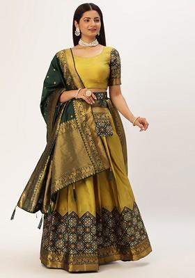 Yellow Zari Work Blended Lehenga Choli