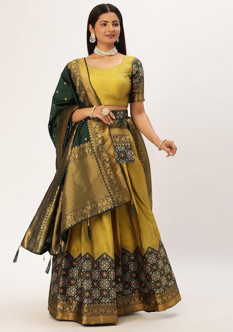 Yellow Zari Work Blended Lehenga Choli - Indya
