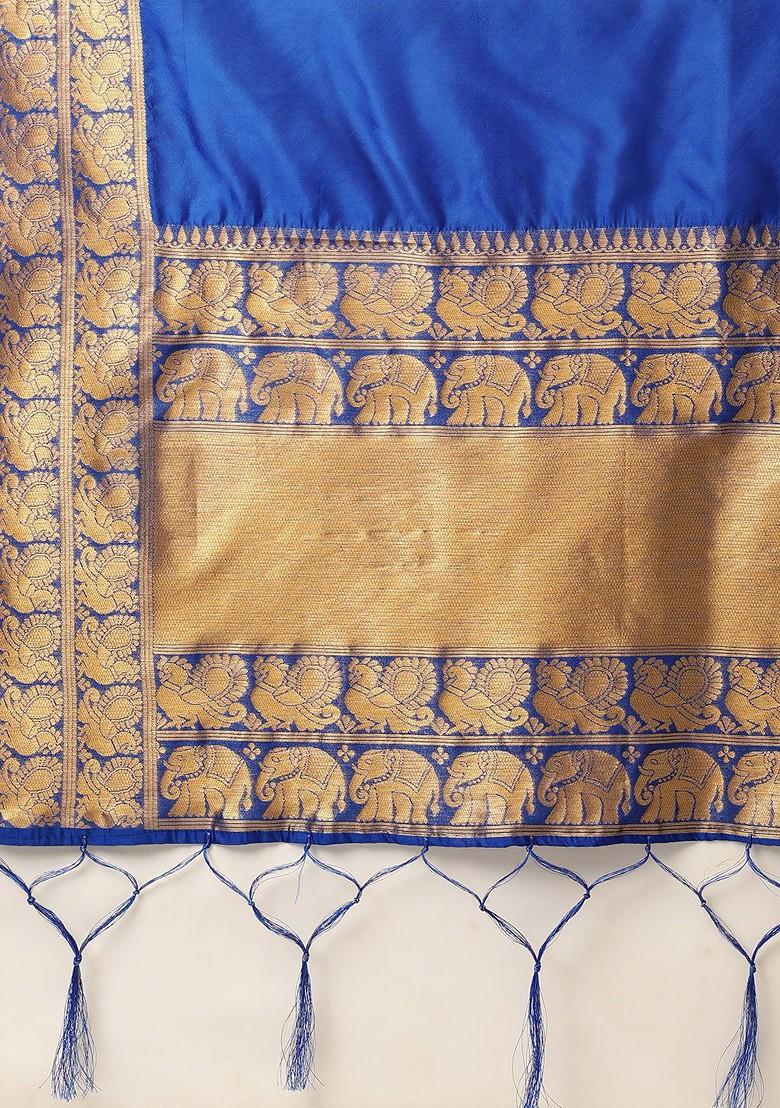 Turquoise Blue Zari Work Blended Lehenga Choli - Indya