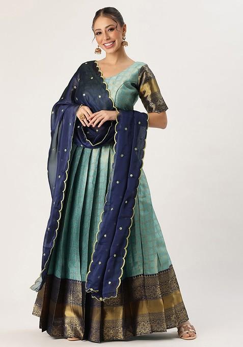 Turquoise Blue Emboridered Blended Lehenga Choli — view on Indya