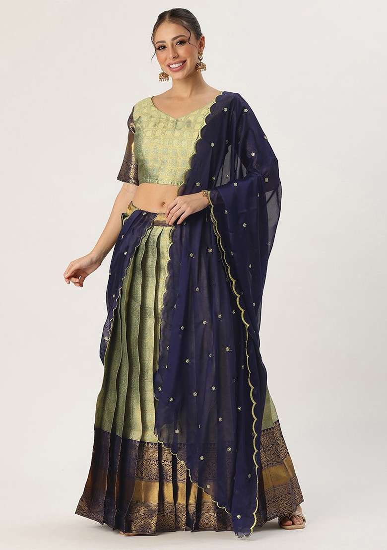 Green Emboridered Blended Lehenga Choli - Indya