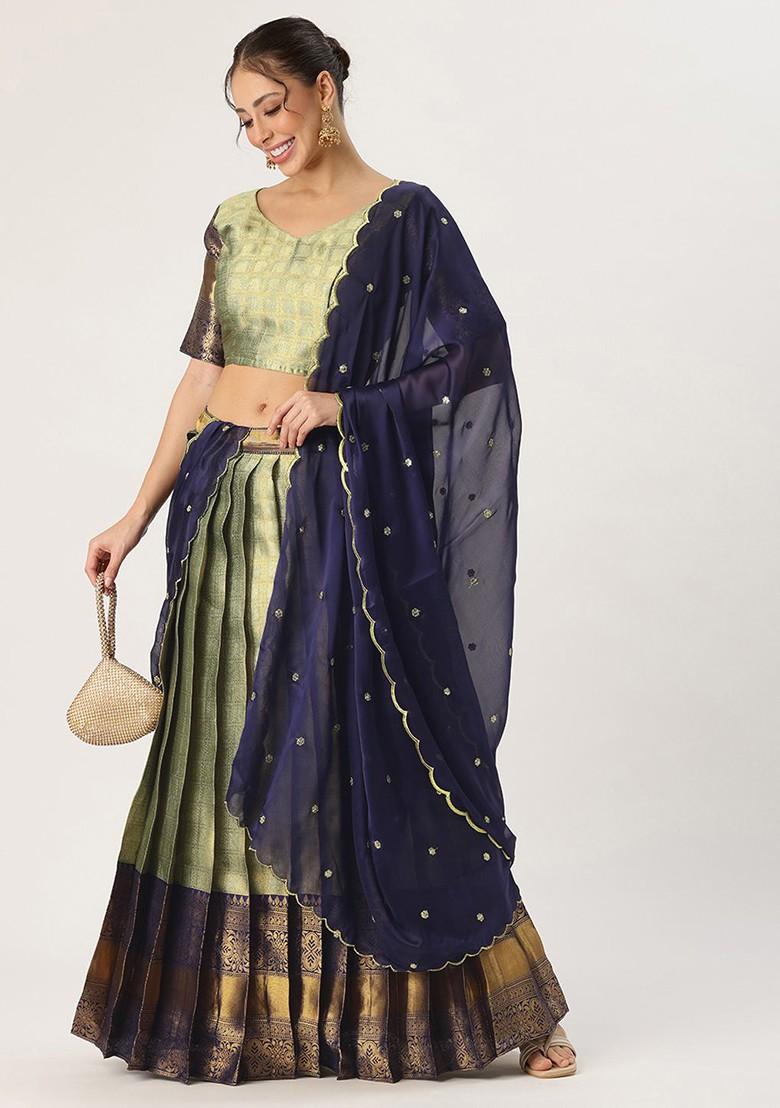 Green Emboridered Blended Lehenga Choli - Indya