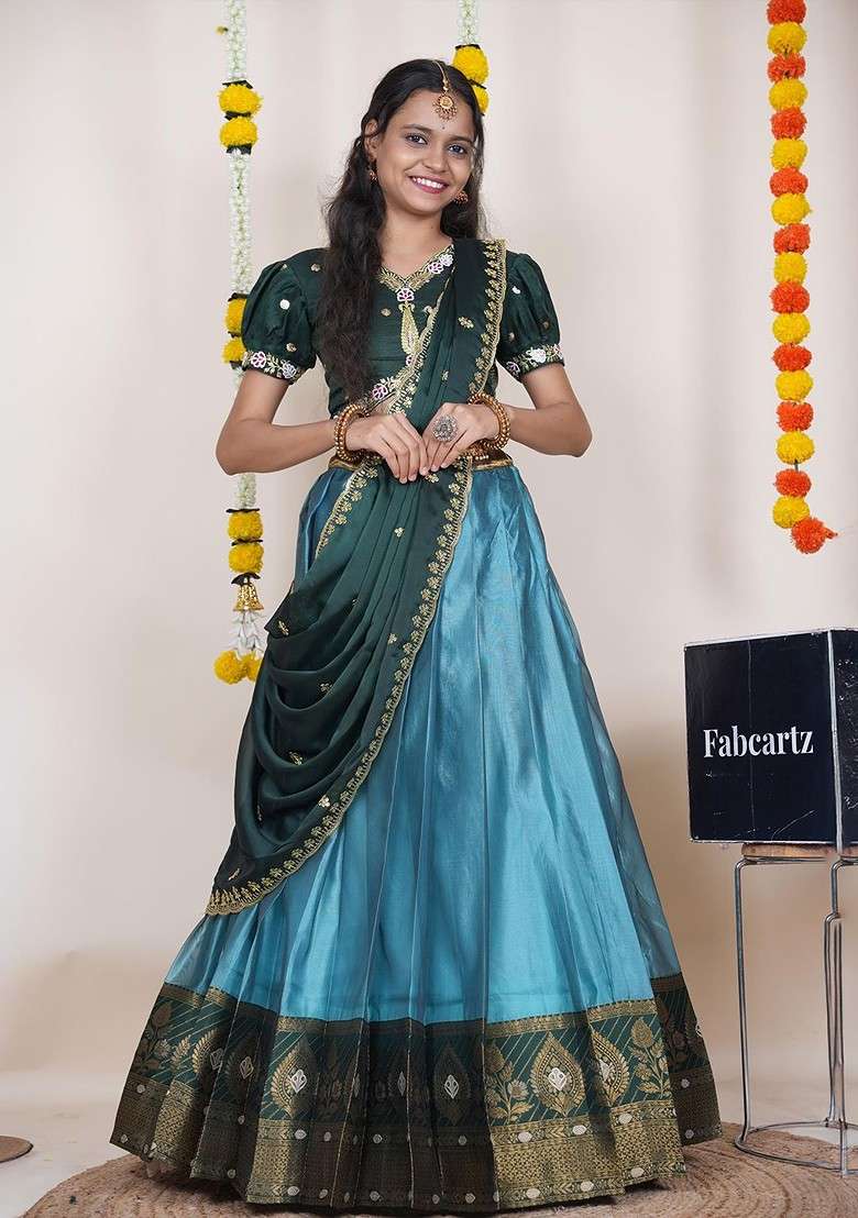 Blue Emboridered Blended Lehenga Choli - Indya