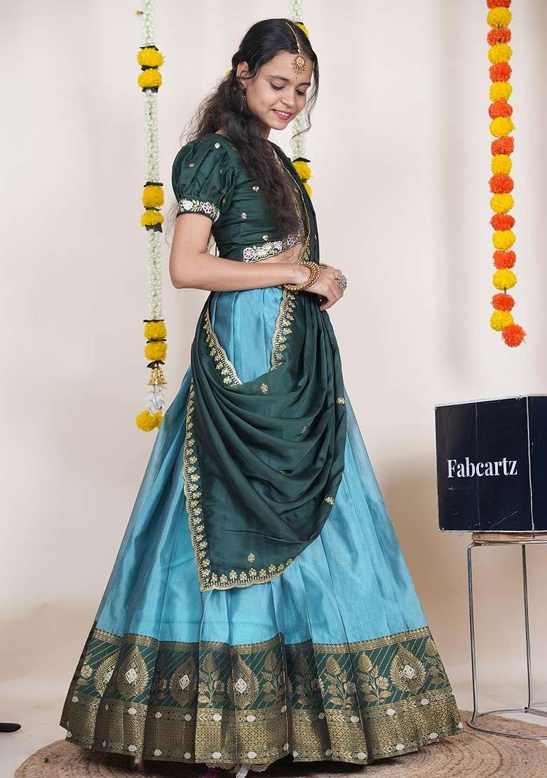 Blue Emboridered Blended Lehenga Choli - Indya