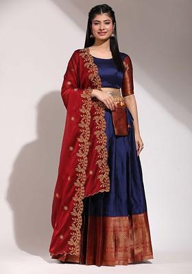 Navy Blue Emboridered Blended Lehenga Choli