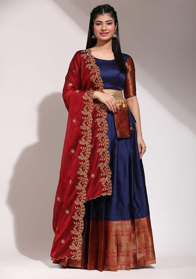 Navy Blue Emboridered Blended Lehenga Choli - Indya