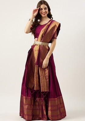 Maroon Zari Work Blended Lehenga Choli