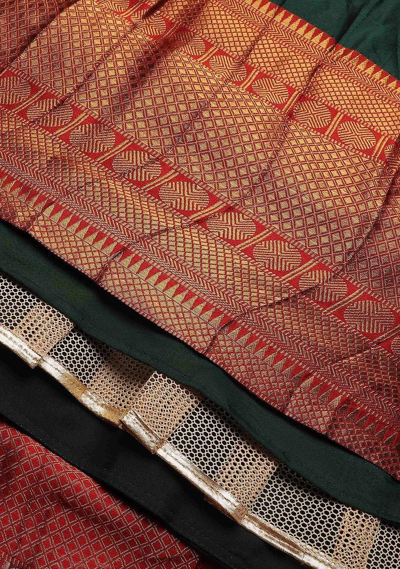 Green Zari Work Blended Lehenga Choli - Indya