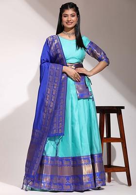 Blue Zari Work Blended Lehenga Choli
