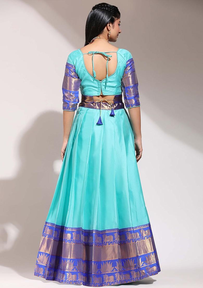 Blue Zari Work Blended Lehenga Choli - Indya