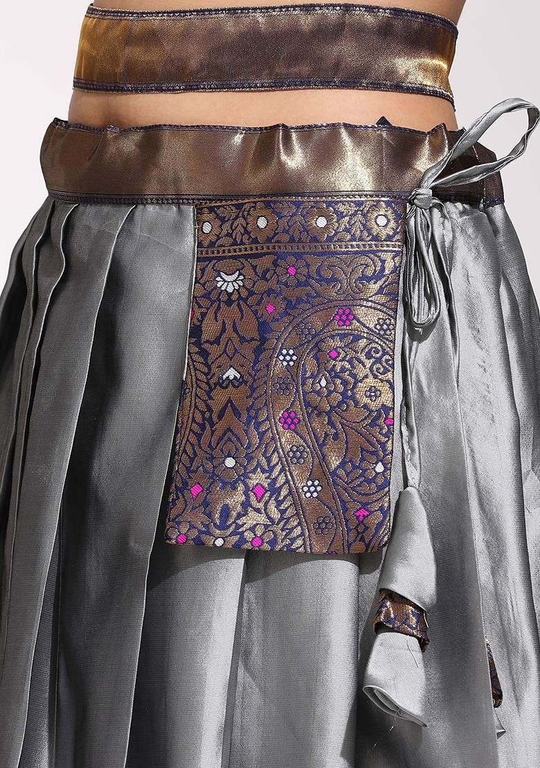 Grey Emboridered Blended Lehenga Choli - Indya