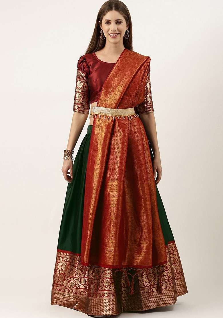 Navy Blue Zari Work Blended Lehenga Choli - Indya